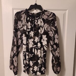 White House Black Market Black and White Floral Blouse